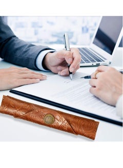 Y&D Vintage Handmade Leather Pen Case2Pce Carved Roll Holder Wrap Pouch for School Home Office Brown and Black  - Image 3