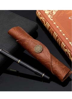 Y&D Vintage Handmade Leather Pen Case2Pce Carved Roll Holder Wrap Pouch for School Home Office Brown and Black  - Image 4