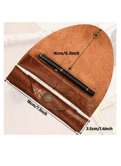 Y&D Vintage Handmade Leather Pen Case2Pce Carved Roll Holder Wrap Pouch for School Home Office Brown and Black  - Image 2