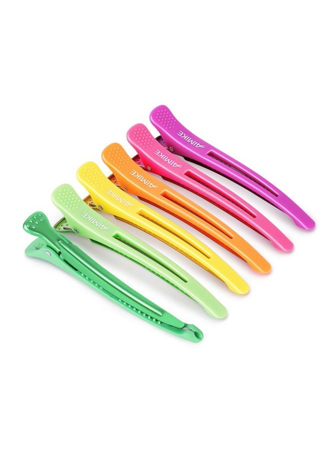 AIMIKE Neon Hair Clips, AIMIKE 6 Pcs Duck Billed Hair Roller Clips for Professional Hairstyling and Cutting - 4.3" Long - Image 1