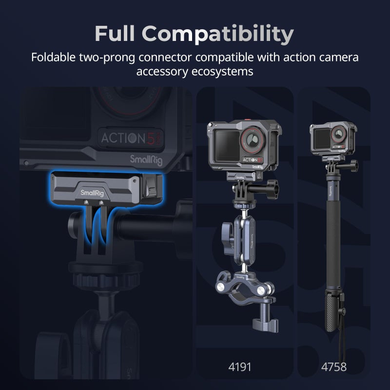 SMALLRIG محول تثبيت مغناطيسي SMALLRIG لجهاز DJI OSMO 360 / Action 5/4 / 3 - قاعدة ألومنيوم سريعة الإطلاق مع خيط 1/4" وموصل قابل للطي للحوامل، عصي السيلفي، ملحقات الفلوغينغ - 3662B - Image 5