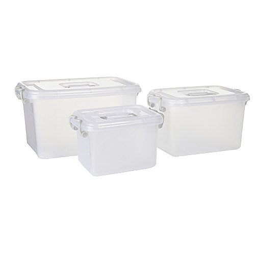 NOW & ZEN Pack of 3 Plastic Multipurpose Storage Container Boxes with Locking Lid for clothes, rice, books, toys, liquid - Translucent, (6L, 10L, 23L) - Image 1