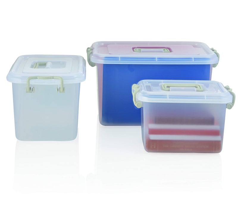 NOW & ZEN Pack of 3 Plastic Multipurpose Storage Container Boxes with Locking Lid for clothes, rice, books, toys, liquid - Translucent, (6L, 10L, 23L) - Image 2