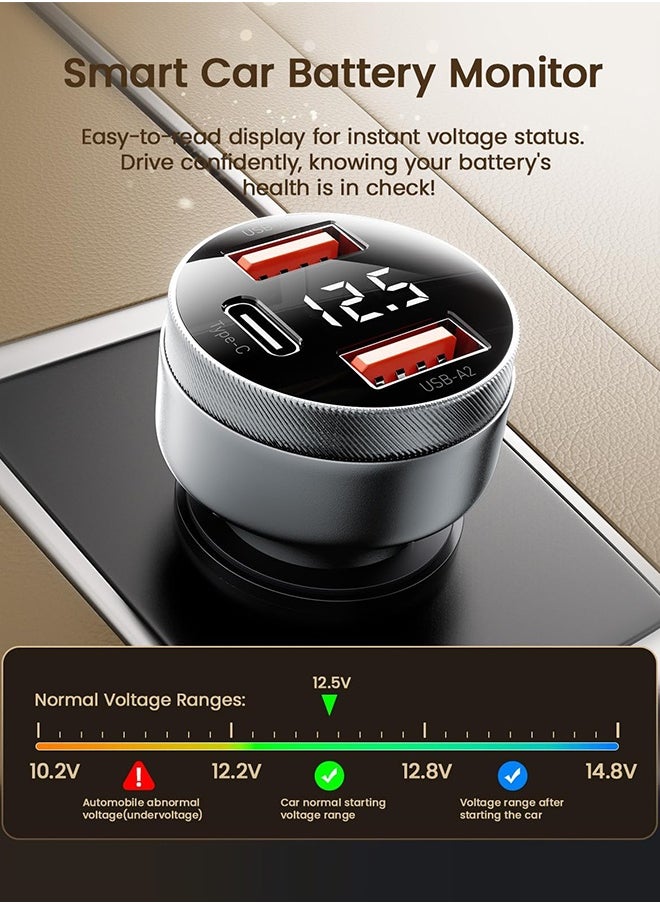 ESSAGER Essager Car Charger 80W Super Fast Charging with USB PD/PPS/QC 3.0(Voltmeter&LED Lights) Universal Quick Charge for 12-24V Car, Compatible with iPhone 15 14 13 12, S22 S21 S20  - Image 5