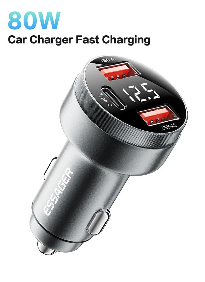 ESSAGER Essager Car Charger 80W Super Fast Charging with USB PD/PPS/QC 3.0(Voltmeter&LED Lights) Universal Quick Charge for 12-24V Car, Compatible with iPhone 15 14 13 12, S22 S21 S20  - Image 1