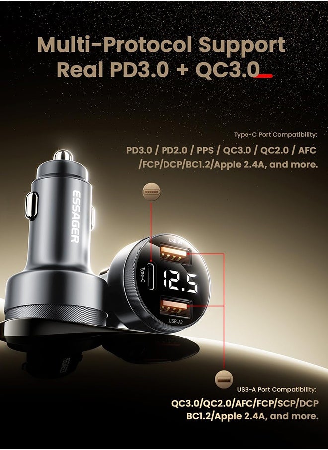 ESSAGER Essager Car Charger 80W Super Fast Charging with USB PD/PPS/QC 3.0(Voltmeter&LED Lights) Universal Quick Charge for 12-24V Car, Compatible with iPhone 15 14 13 12, S22 S21 S20  - Image 3