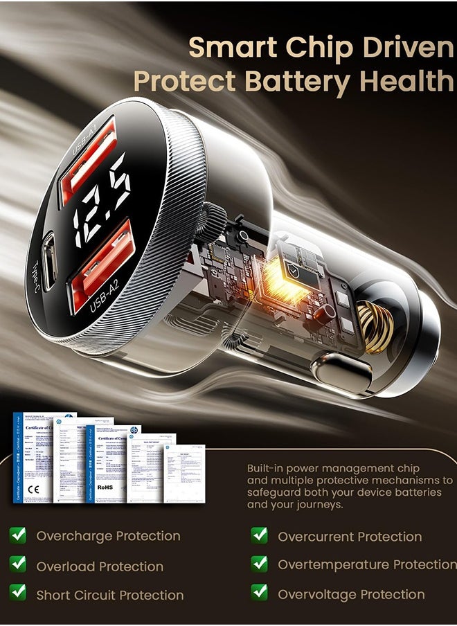 ESSAGER Essager Car Charger 80W Super Fast Charging with USB PD/PPS/QC 3.0(Voltmeter&LED Lights) Universal Quick Charge for 12-24V Car, Compatible with iPhone 15 14 13 12, S22 S21 S20  - Image 4