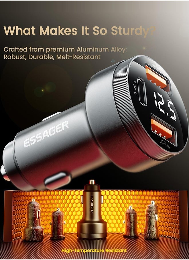 Essager Car Charger 80W Super Fast Charging with USB PD/PPS/QC 3.0(Voltmeter&LED Lights) Universal Quick Charge for 12-24V Car, Compatible with iPhone 15 14 13 12, S22 S21 S20
