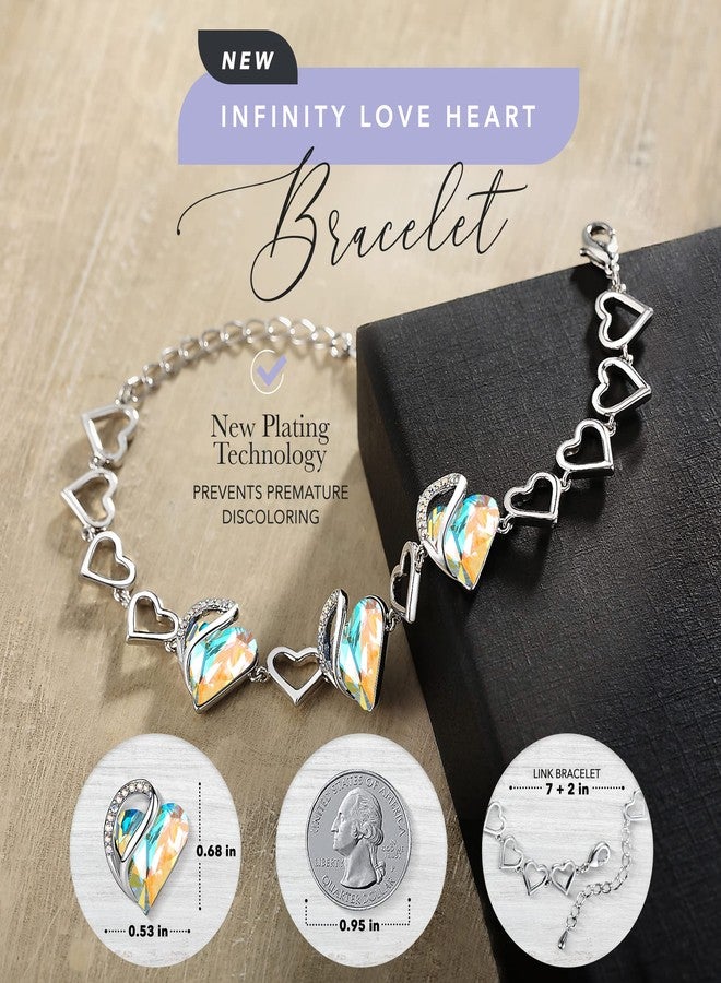 Leafael Infinity Love Heart Bracelet, Birthstone Bracelets For Women with Healing Crystals, Allergy-Free Jewelry for Women with Gift Box, Link Charm Bracelet with 7-inch Chain and 2-inch Extender - Image 2