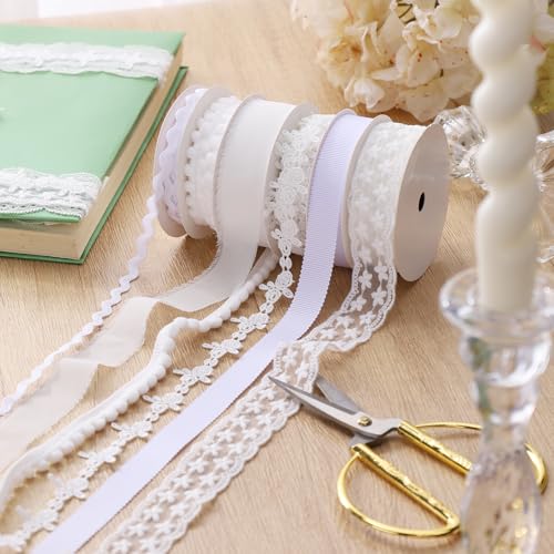 LaRibbons White Ribbons for Crafts 6 Rolls 27.5 Yards TTL Thin Ribbon for Sewing Wedding Gift Wrapping Home Decor - Image 4
