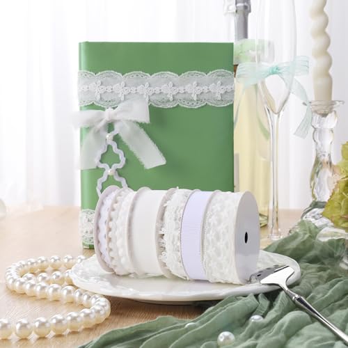 LaRibbons White Ribbons for Crafts 6 Rolls 27.5 Yards TTL Thin Ribbon for Sewing Wedding Gift Wrapping Home Decor - Image 2