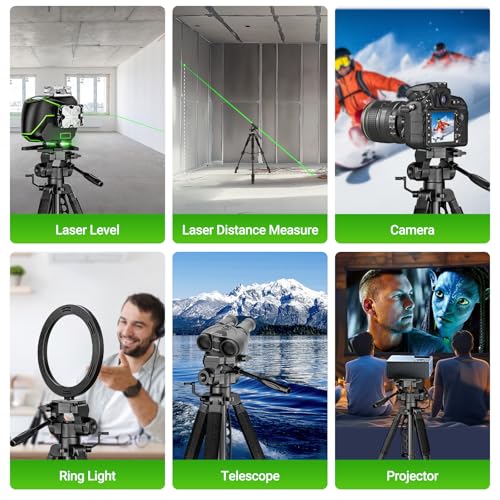 Huepar Lightweight 67.72-Inch Adjustable Laser Level Tripod with 3-Way Swivel Pan Head, Portable Handle, Bubble Level, Quick Release Plate with 1/4" Screw Mount&5/8" UNF Adapter Nut-Camera Tripod T16A - Image 5