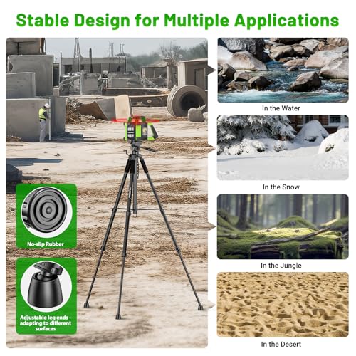 Huepar Lightweight 67.72-Inch Adjustable Laser Level Tripod with 3-Way Swivel Pan Head, Portable Handle, Bubble Level, Quick Release Plate with 1/4" Screw Mount&5/8" UNF Adapter Nut-Camera Tripod T16A - Image 4