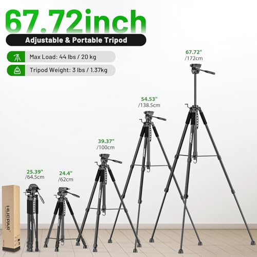 Huepar Lightweight 67.72-Inch Adjustable Laser Level Tripod with 3-Way Swivel Pan Head, Portable Handle, Bubble Level, Quick Release Plate with 1/4" Screw Mount&5/8" UNF Adapter Nut-Camera Tripod T16A - Image 2