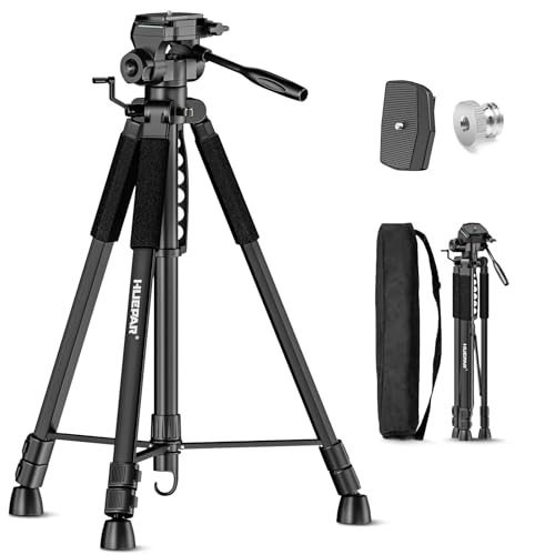 Huepar Lightweight 67.72-Inch Adjustable Laser Level Tripod with 3-Way Swivel Pan Head, Portable Handle, Bubble Level, Quick Release Plate with 1/4" Screw Mount&5/8" UNF Adapter Nut-Camera Tripod T16A - Image 1