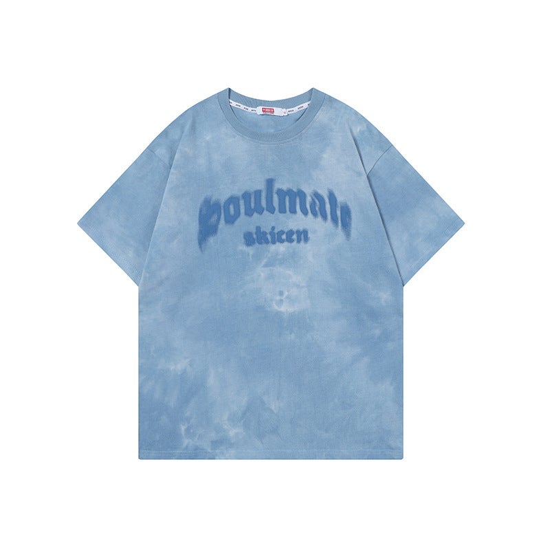 American Street Hiphop Tie-Dyed T-Shirt Summer Trendy All-Match Letter Printing Sweet Cool Style Couple Half Sleeve Top - Image 1