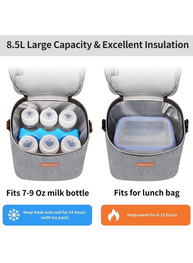 Mancro Mancro Baby Bottle Bag with Insulated Cooler, Fits 6 Baby Bottles Up to 9 Ounce with Ice Pack, Breastmilk Cooler Bag with Adjustable Shoulder Strap for Easy Carrying, Grey - Image 2
