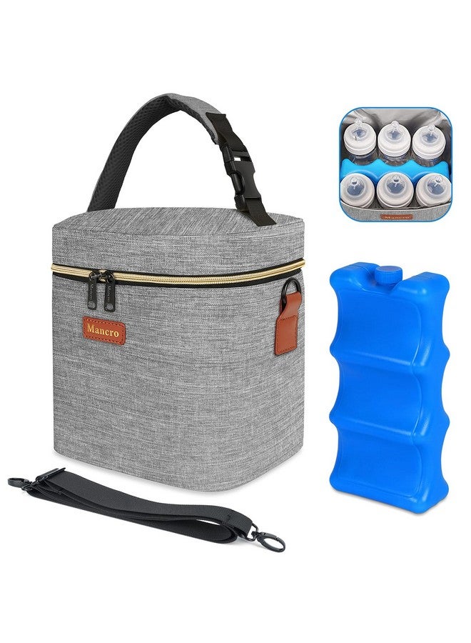 Mancro Mancro Baby Bottle Bag with Insulated Cooler, Fits 6 Baby Bottles Up to 9 Ounce with Ice Pack, Breastmilk Cooler Bag with Adjustable Shoulder Strap for Easy Carrying, Grey - Image 1