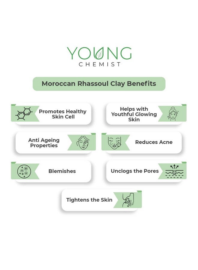 Young Chemist | Moroccan Rhassoul Clay Powder Natural Cleanser with Anti-Aging Properties | Raw Vegan Organic Paraben-Free Skincare for Face Body Hair | Suitable for All Skin Types | 100 Grams - Image 2
