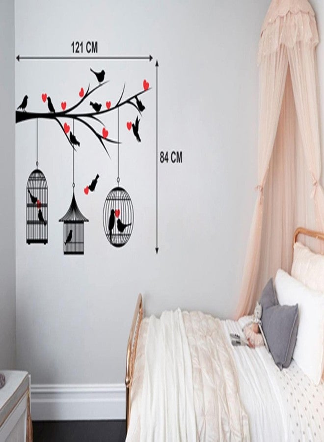 MERICAL Set of 4 Self-Adhesive PVC Vinyl Wall Stickers - Branches Flowers & Bird Cages, Kids Under Tree, Lovebirds & Hearts & Magical Tree for Living Room, Kids Room, Bedroom & Home Decoration - Image 4