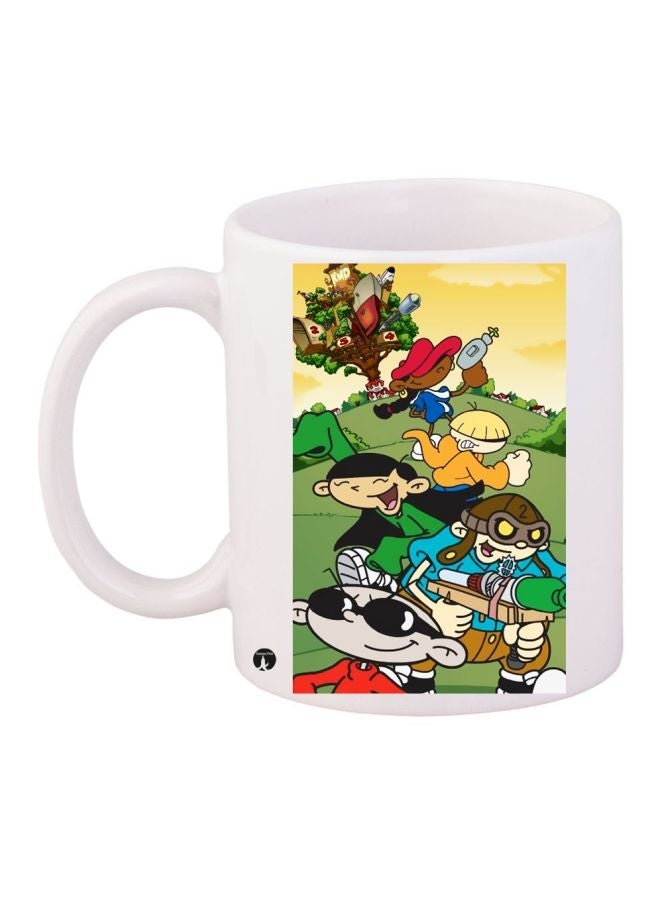 RYN Cartoon Printed Coffee Mug White/Yellow/Green 11ounce