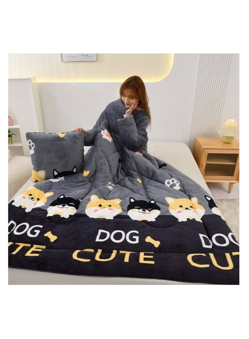 Lazy Person Quilt with Sleeves Children's Kick Resistant Quilt Winter Single Person Wearable Multifunctional Sofa Pillow Quilt - Image 1