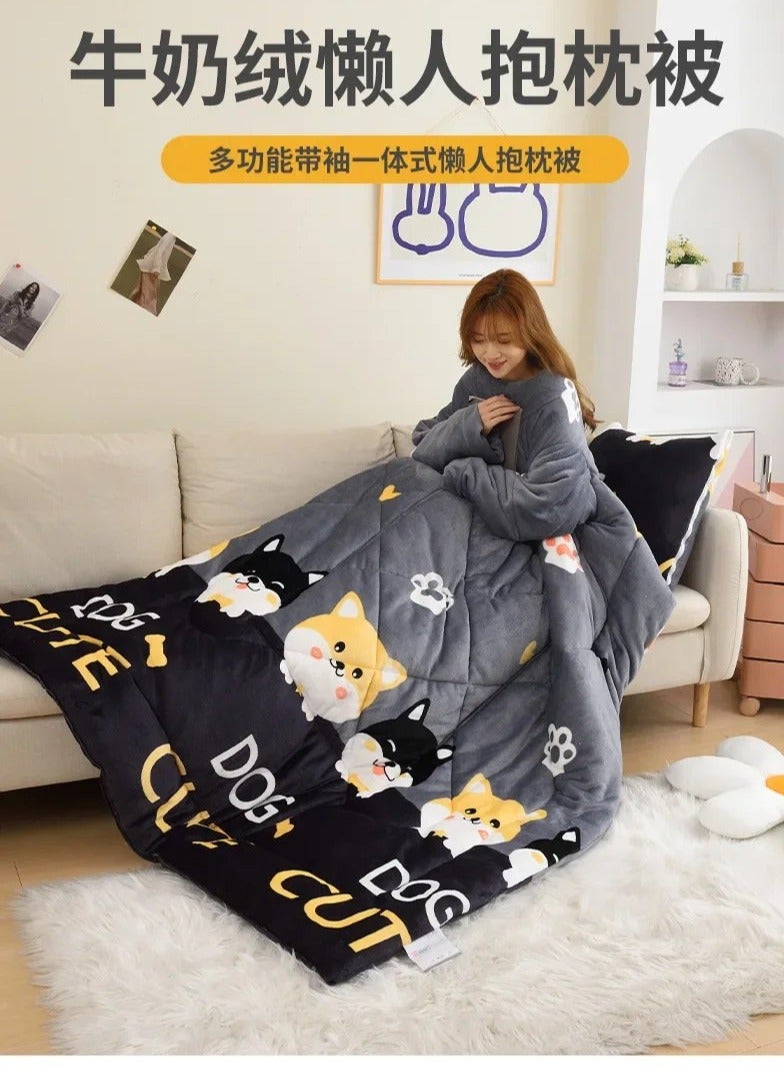 Lazy Person Quilt with Sleeves Children's Kick Resistant Quilt Winter Single Person Wearable Multifunctional Sofa Pillow Quilt - Image 2