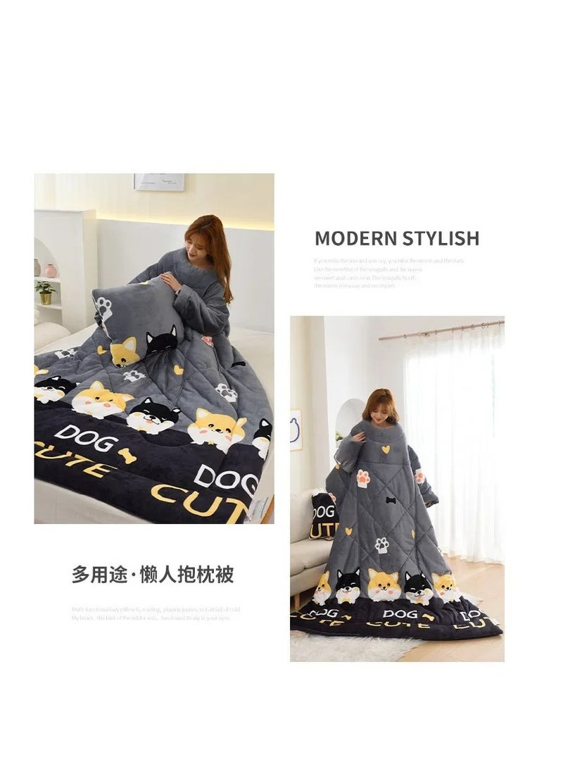 Lazy Person Quilt with Sleeves Children's Kick Resistant Quilt Winter Single Person Wearable Multifunctional Sofa Pillow Quilt - Image 3