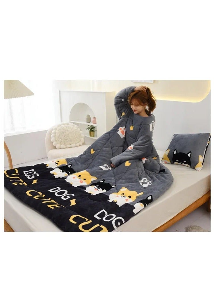 Lazy Person Quilt with Sleeves Children's Kick Resistant Quilt Winter Single Person Wearable Multifunctional Sofa Pillow Quilt - Image 4