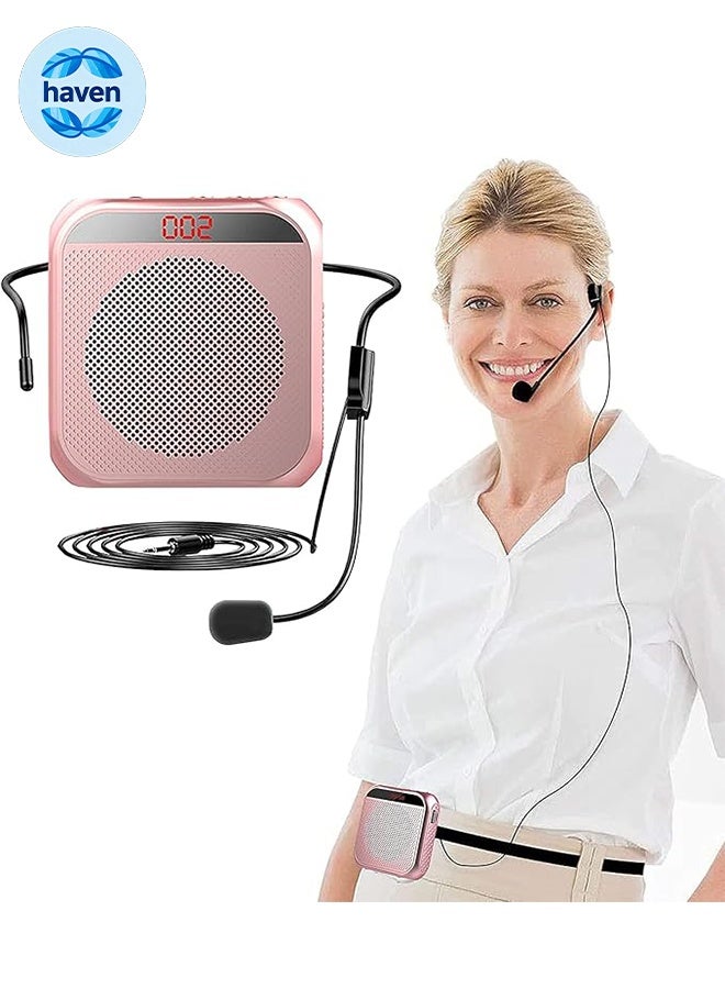 HAVEN Portable Rechargeable Voice Amplifier with Wired Microphone Headset, Loudspeaker for Teachers, Tour Guides, Coaches, Metting, Yoga, Fitness - Rose Gold - Image 1