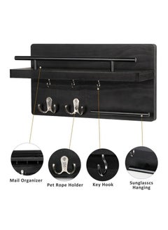 Bukela Wall Shelf & Key Holder: Wooden Wall Mounted Shelf with 5 Hooks - Entryway, Hallway, Office Floating Decor  - Image 2