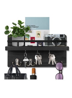 Bukela Wall Shelf & Key Holder: Wooden Wall Mounted Shelf with 5 Hooks - Entryway, Hallway, Office Floating Decor  - Image 4