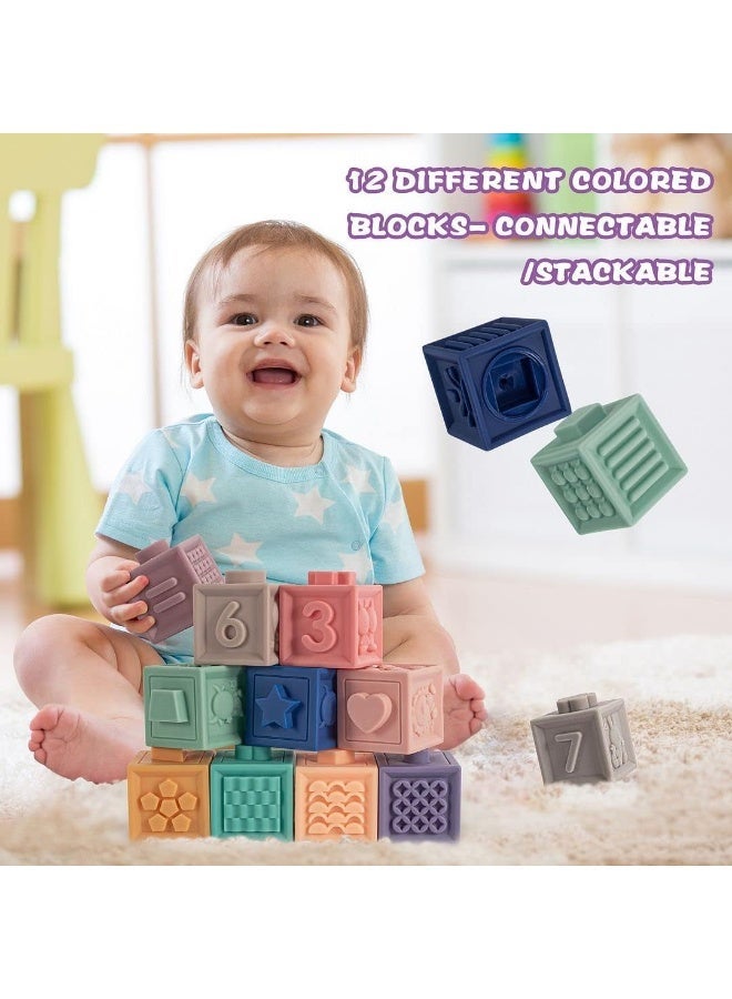Moonmen 23 Pcs Montessori Toys for Babies 6-12 Months, 3 in 1 Soft Baby Teething Toys and Stacking Building Blocks for Sensory Developmental Education - Image 2
