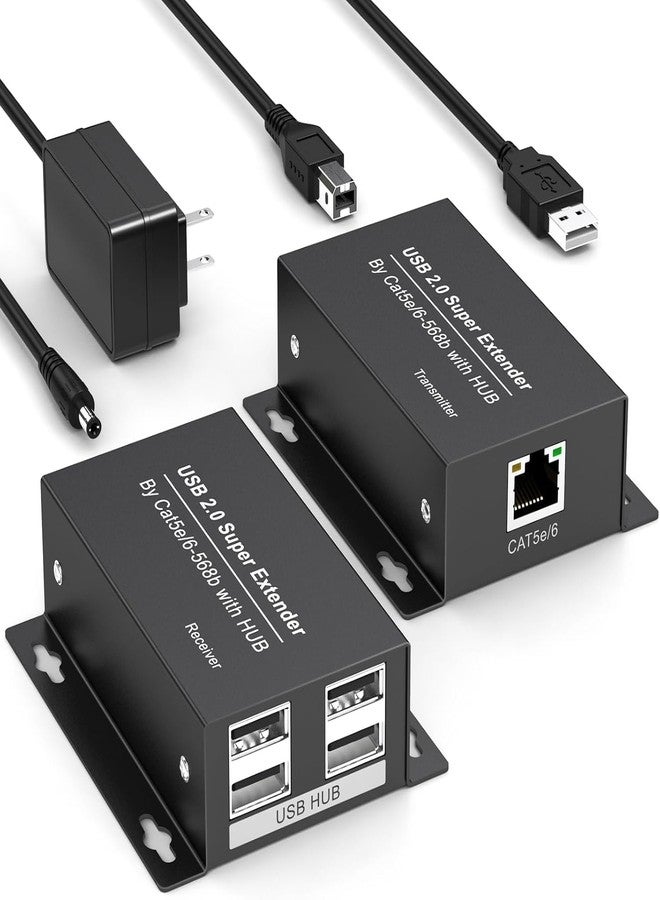 موسع USB عبر الإيثرنت USB 2.0 HUB RJ45 Cat5e/6، 196 قدم/60 متر، معدل نقل يصل إلى 480 ميجابت في الثانية، لا يتطلب برنامج تشغيل، يدعم مصدر طاقة POC، يدعم توصيل لوحة المفاتيح والماوس وقرص USB والطابعة وما إلى ذلك. - Image 1
