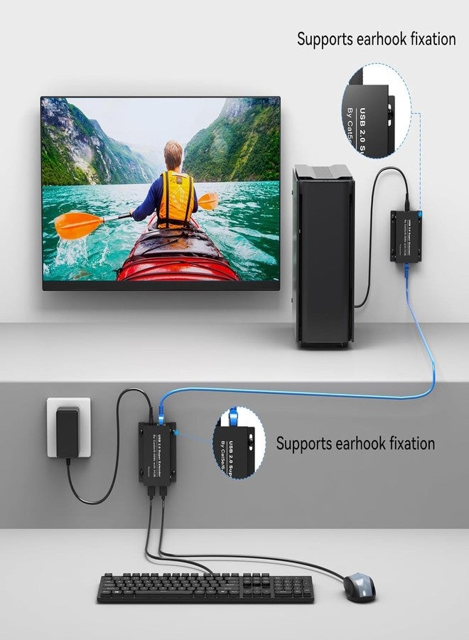 موسع USB عبر الإيثرنت USB 2.0 HUB RJ45 Cat5e/6، 196 قدم/60 متر، معدل نقل يصل إلى 480 ميجابت في الثانية، لا يتطلب برنامج تشغيل، يدعم مصدر طاقة POC، يدعم توصيل لوحة المفاتيح والماوس وقرص USB والطابعة وما إلى ذلك. - Image 2