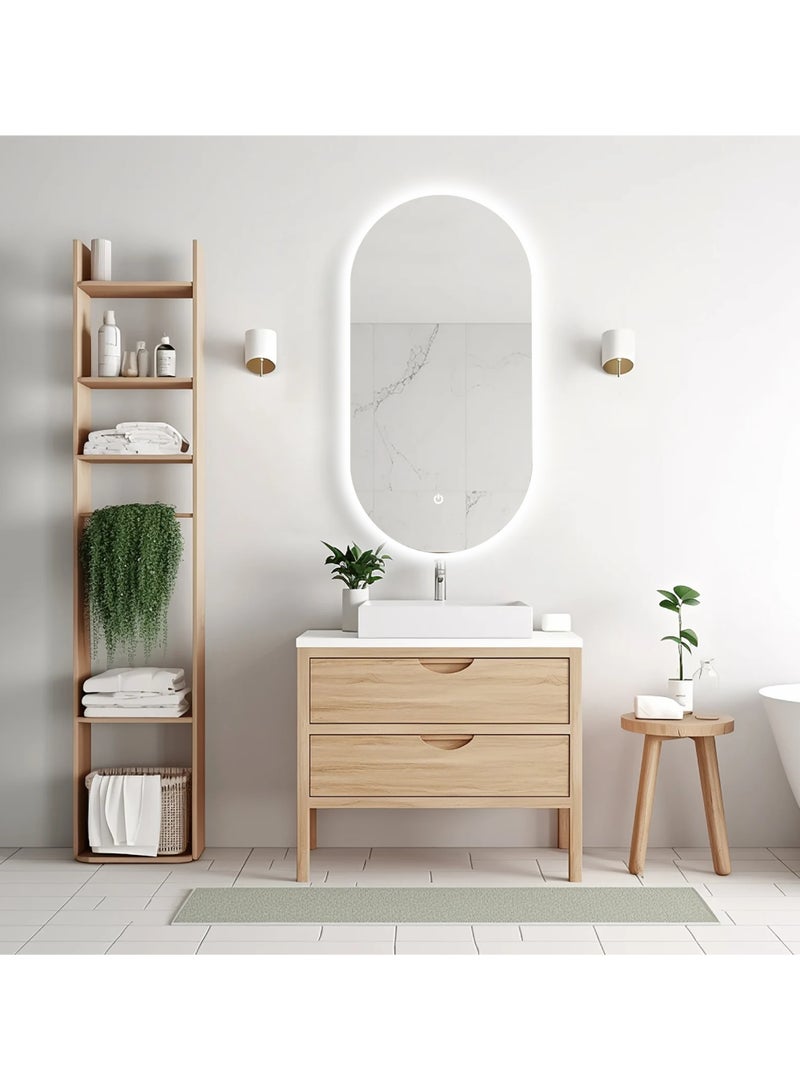 مرآة إيكو الذكية بإضاءة LED - مرآة حائط بيضاوية الشكل عصرية، 50×80 سم، مزودة بخاصية التحكم باللمس، بإضاءة خلفية، مناسبة للمنزل والفندق والصالون والمطعم (بدون إضاءة أمامية) - Image 1