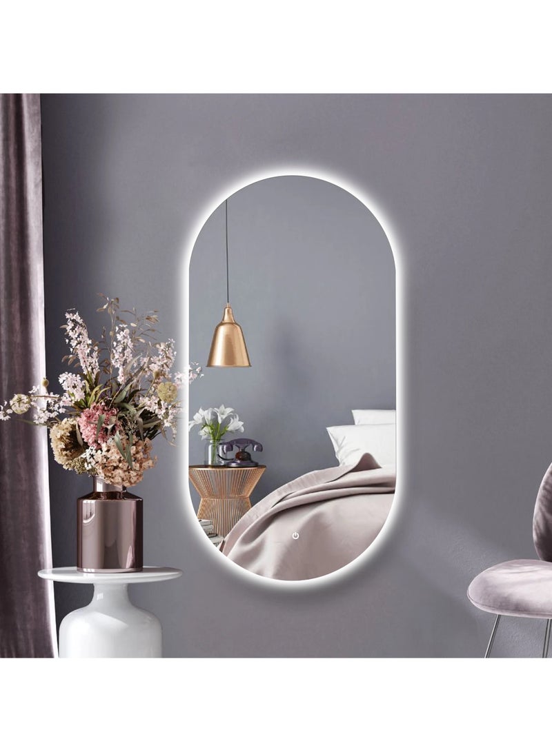 مرآة إيكو الذكية بإضاءة LED - مرآة حائط بيضاوية الشكل عصرية، 50×80 سم، مزودة بخاصية التحكم باللمس، بإضاءة خلفية، مناسبة للمنزل والفندق والصالون والمطعم (بدون إضاءة أمامية) - Image 3
