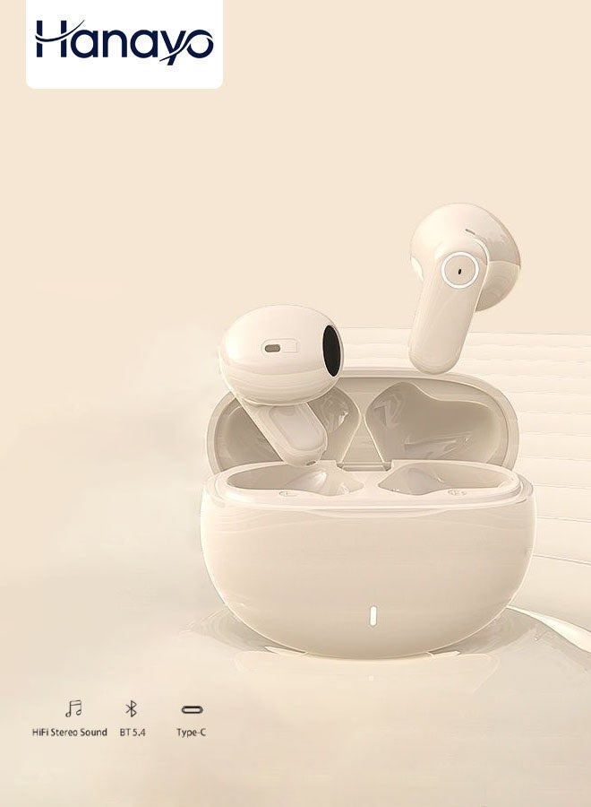 Hanayo Wireless Headphones In-ear Bluetooth 5.4 HiFi Stereo Headset with Headphone Case Suitable for Sports Games Mobile Phones(Beige) - Image 1