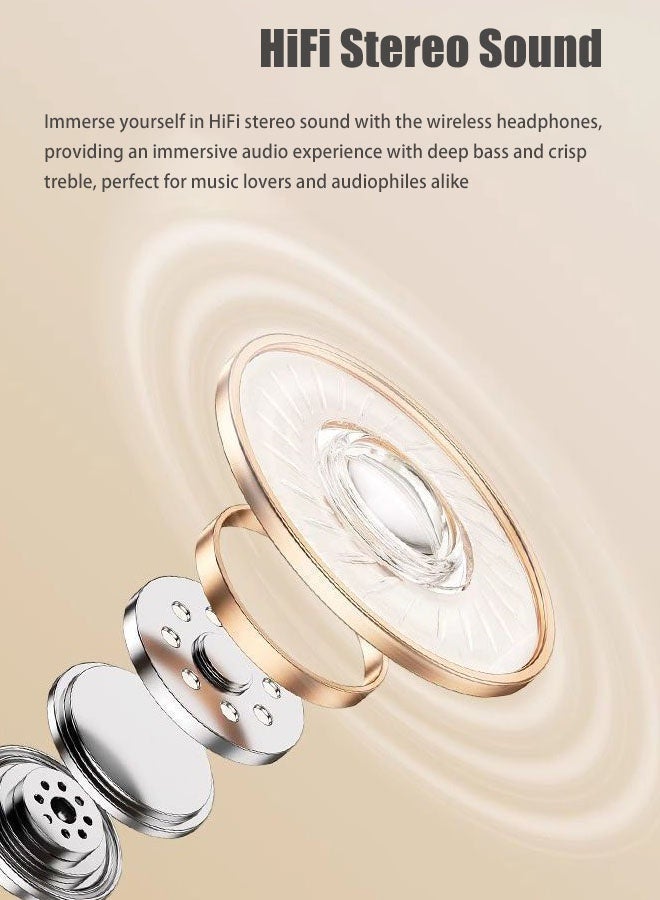 Hanayo Wireless Headphones In-ear Bluetooth 5.4 HiFi Stereo Headset with Headphone Case Suitable for Sports Games Mobile Phones(Beige) - Image 4