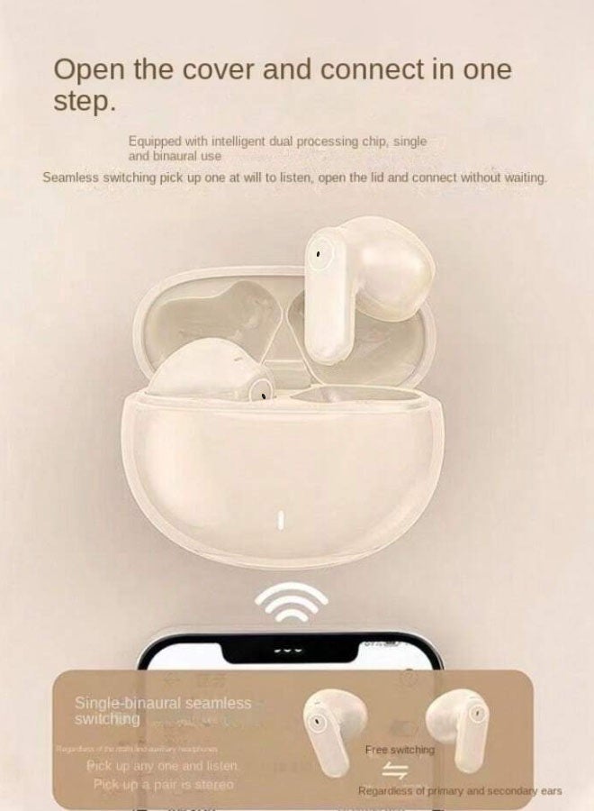 Hanayo Wireless Headphones In-ear Bluetooth 5.4 HiFi Stereo Headset with Headphone Case Suitable for Sports Games Mobile Phones(Beige) - Image 5