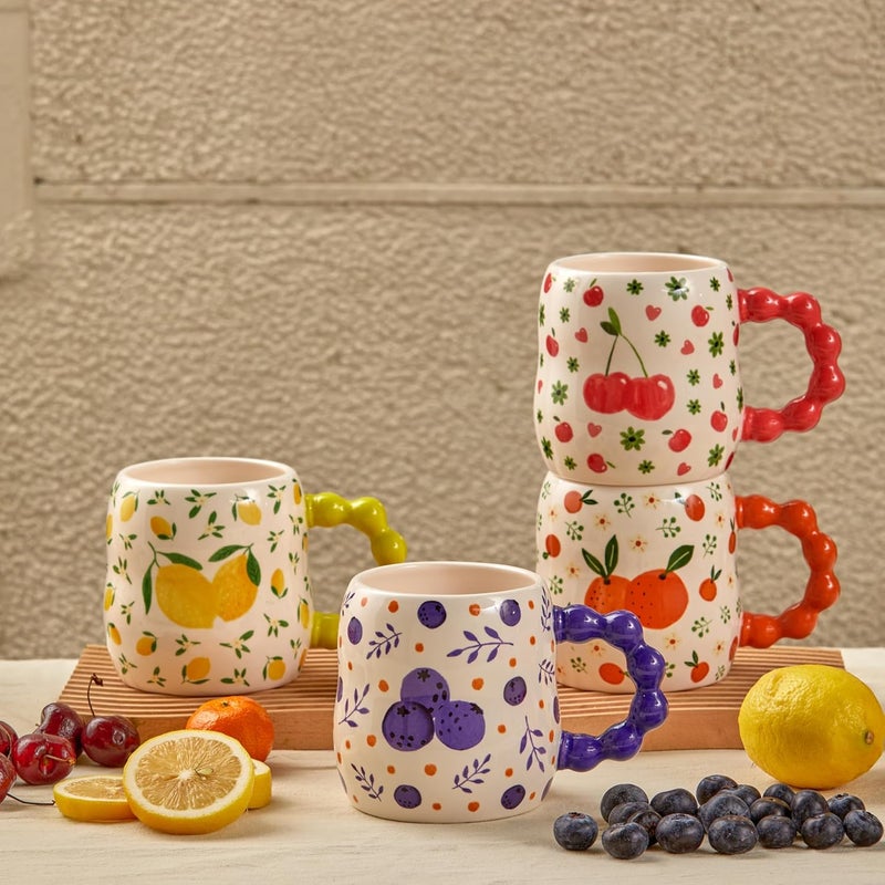 Bico Cartoon Fruit Pop Ceramic Mugs Set of 4 for Coffee Tea Drinks Microwave  Dishwasher Safe - Image 3