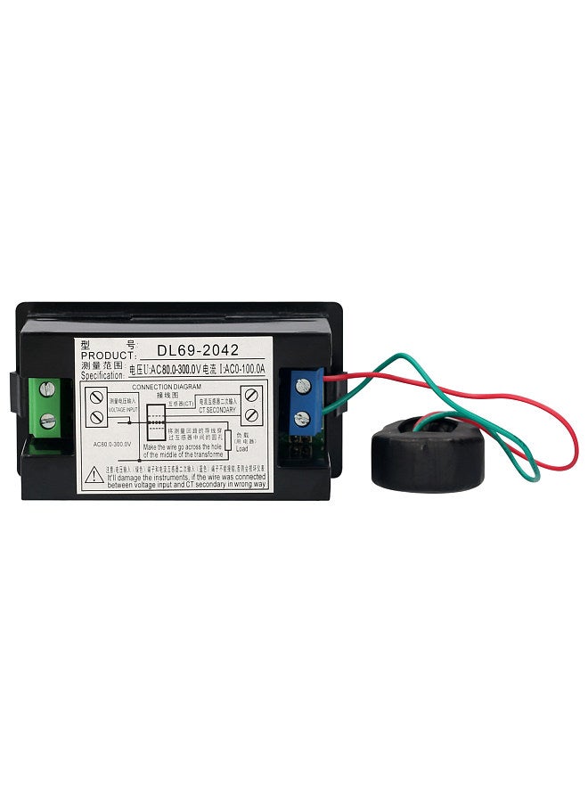 AC 80-300V 100A Digital Voltmeter Ammeter Amperage Tester Gauge Green Red LED Amp Dual Display AC Panel Current Meter Tester with Current Transformer