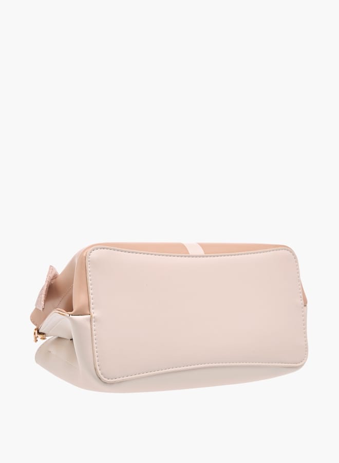 Womens Colourblock Tote Bag With Zip Closure And Scarf Detail