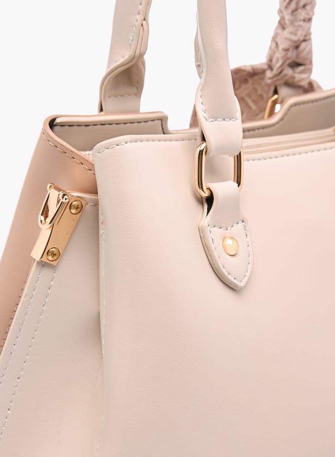 Womens Colourblock Tote Bag With Zip Closure And Scarf Detail