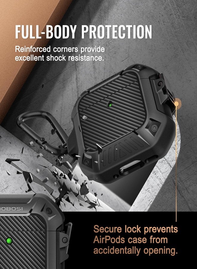 MOBOSI غطاء MOBOSI لسماعات AirPods 4، متوافق مع غطاء سماعات AirPods الجيل الرابع مع قفل وسلسلة مفاتيح ومجموعة تنظيف، غلاف صلب مقاوم للصدمات بالكامل (2024)، أسود - Image 3