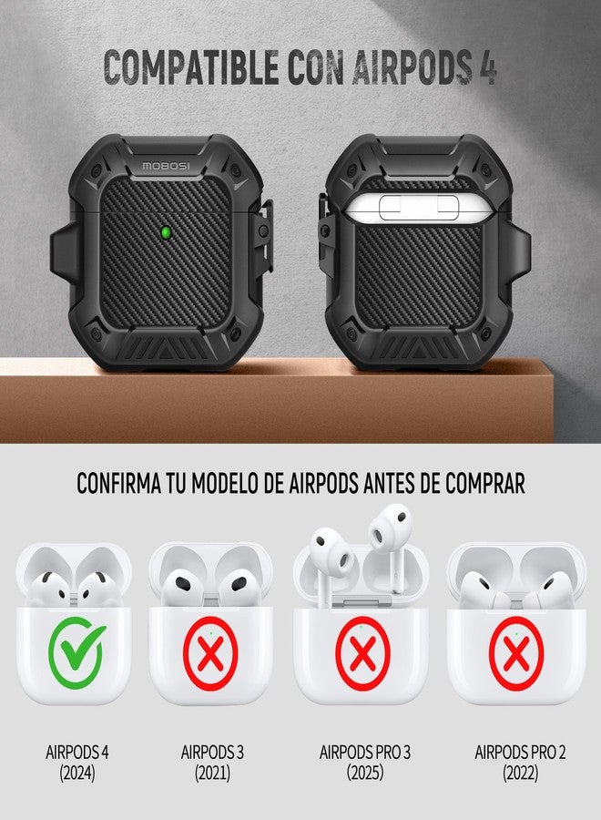 MOBOSI غطاء MOBOSI لسماعات AirPods 4، متوافق مع غطاء سماعات AirPods الجيل الرابع مع قفل وسلسلة مفاتيح ومجموعة تنظيف، غلاف صلب مقاوم للصدمات بالكامل (2024)، أسود - Image 5