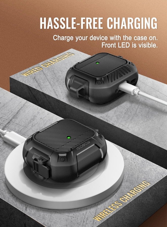 MOBOSI غطاء MOBOSI لسماعات AirPods 4، متوافق مع غطاء سماعات AirPods الجيل الرابع مع قفل وسلسلة مفاتيح ومجموعة تنظيف، غلاف صلب مقاوم للصدمات بالكامل (2024)، أسود - Image 4