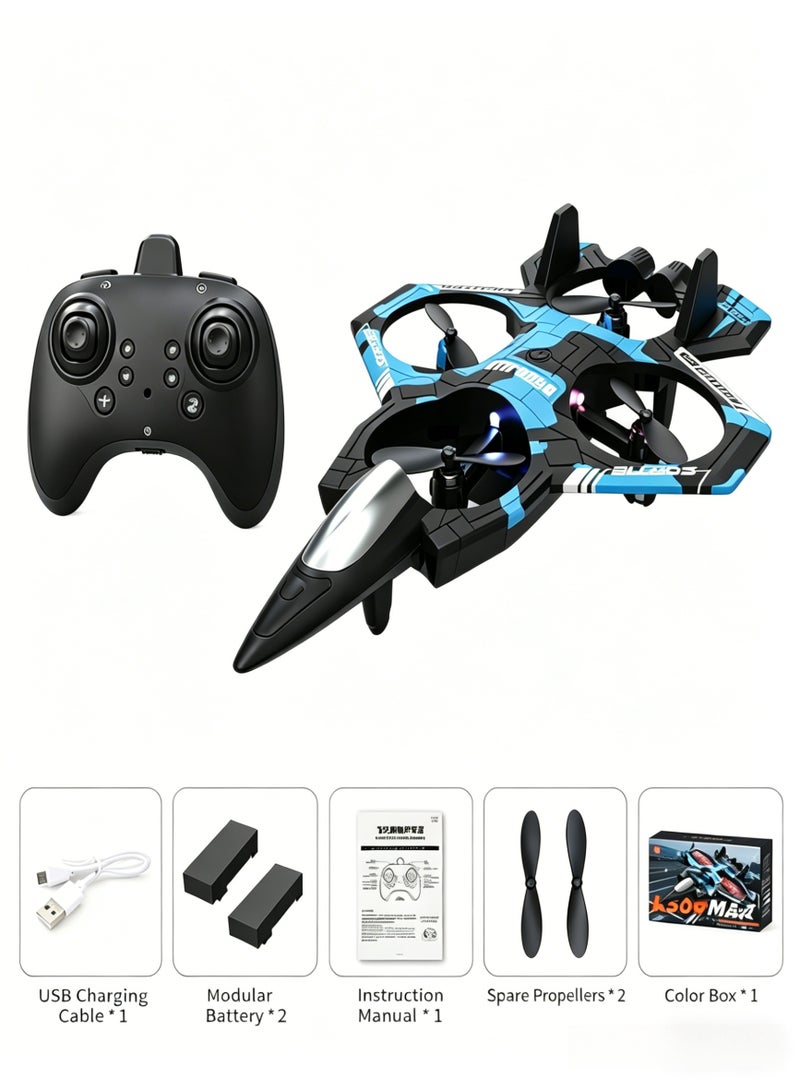 Fighter Jet RC Drone For Kids With 2 Modular Batteries Altitude Hold One Key Takeoff Landing Stunt Quadcopter With LED Light Remote Control Airplane Toy For Boys Beginners Gift - Image 1