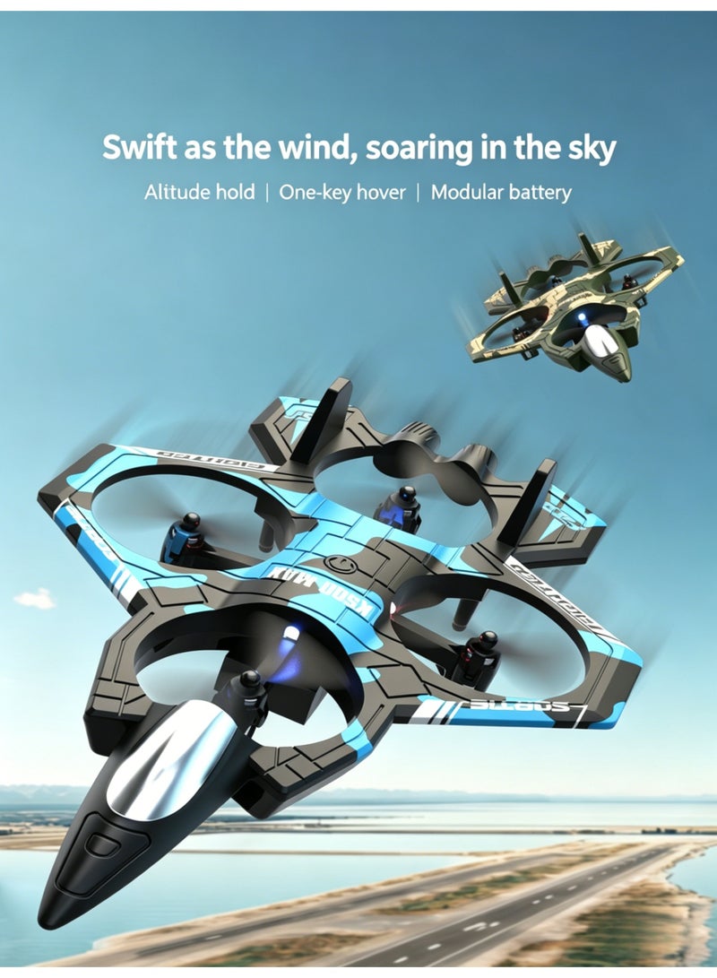 Fighter Jet RC Drone For Kids With 2 Modular Batteries Altitude Hold One Key Takeoff Landing Stunt Quadcopter With LED Light Remote Control Airplane Toy For Boys Beginners Gift - Image 2