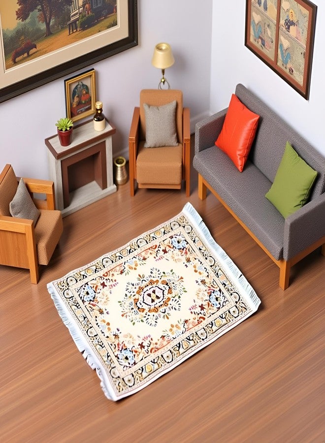 Wentoenapp Mini Woven Carpet Pad Dolls House Miniatures Toys for Dollhouse Decor Dollhouse Silk Floor Coverings Gifts, Dollhouse Accessories, Décor, Decorations (10 * 15cm (Beige) - Image 3